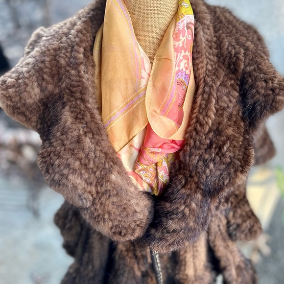 Woven/Knit Genuine Mink Fur Jacket, Shawl or Stole w/Ruffled Neckline - Picture 6 of 10